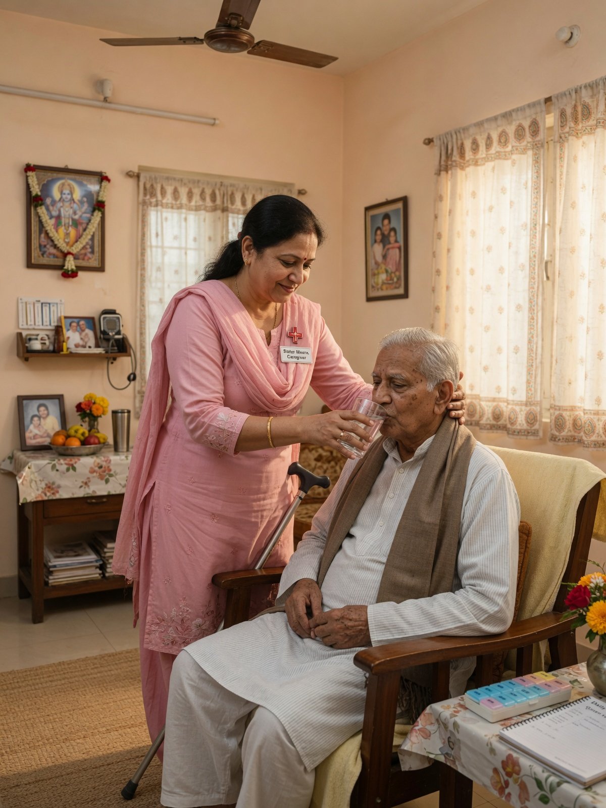 Verified caregiver providing elderly home care to a senior in Bathinda